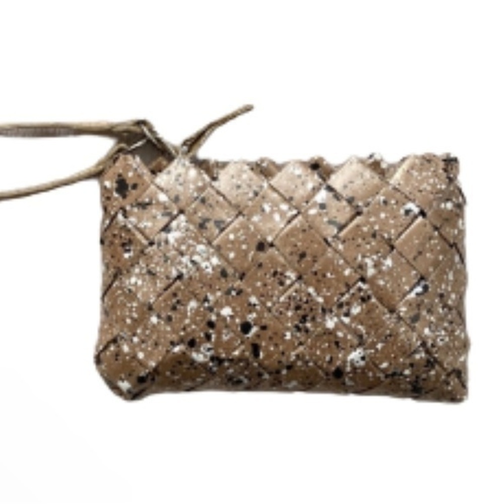 Nahui Ollin, Handmade woven wristlet with leather handle, small